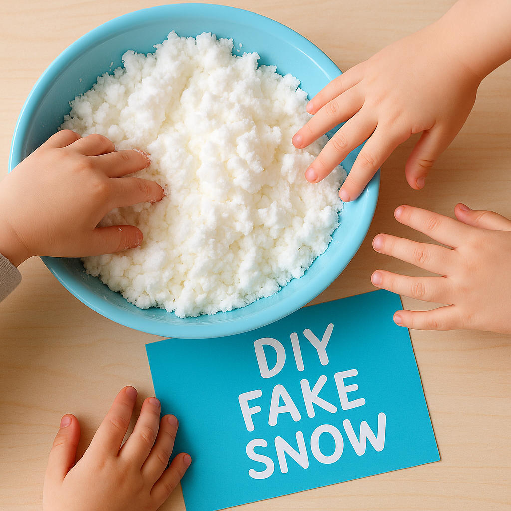 kids sensory bin with homemade snow