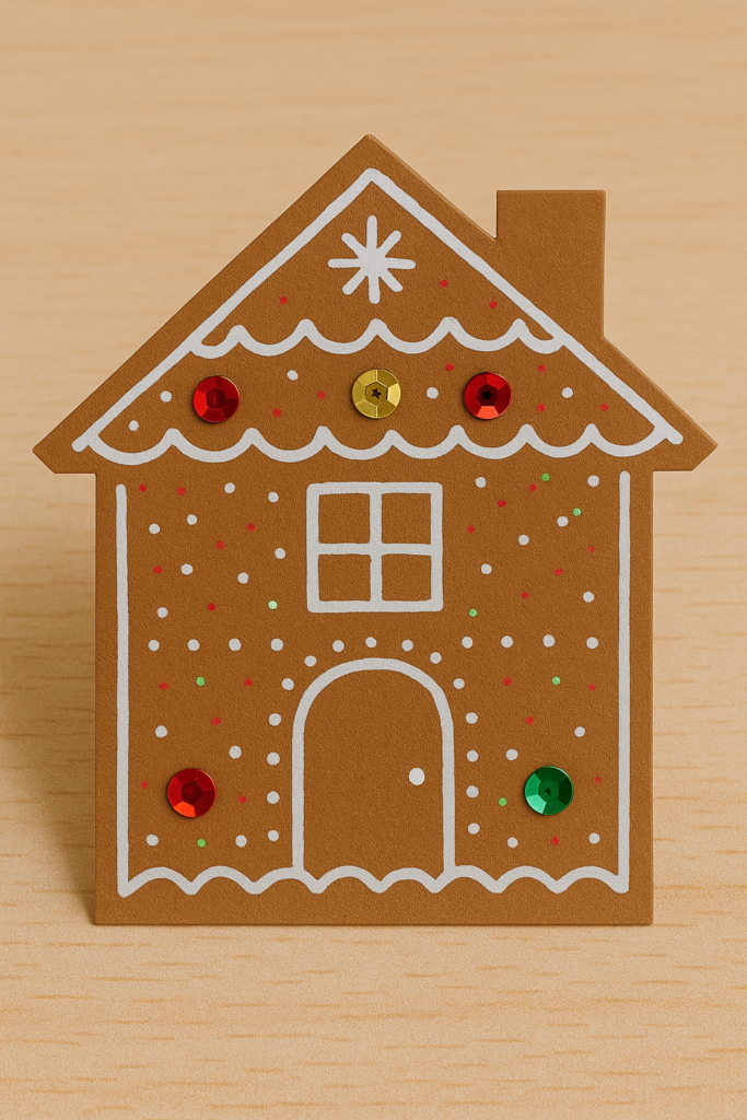 gingerbread paper house craft with white icing design