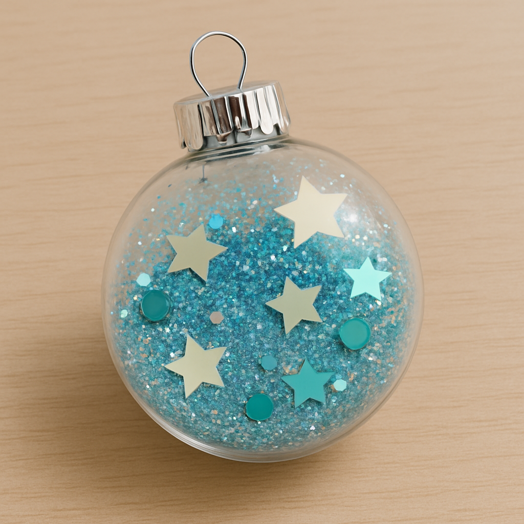clear glitter globe Christmas ornament filled with sequins