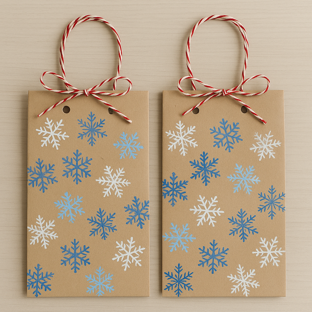 snowflake stamped gift bag craft for kids
