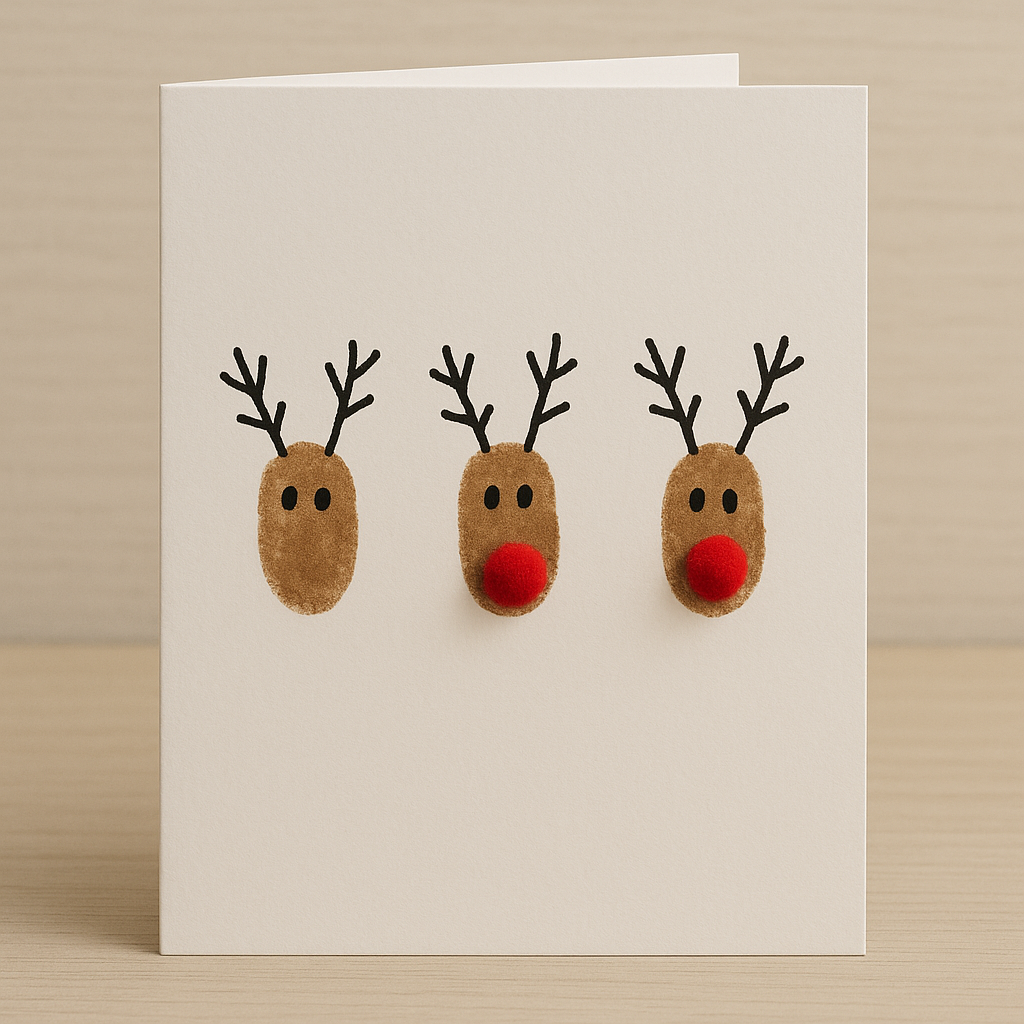 thumbprint reindeer Christmas card craft for kids