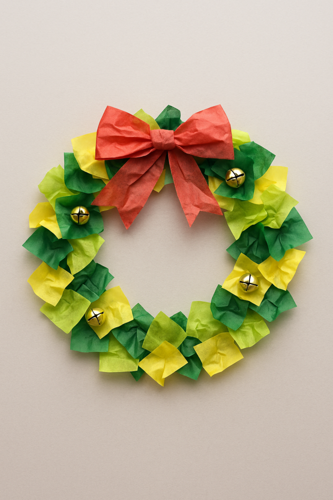 tissue paper wreath craft for kids with crumpled tissue