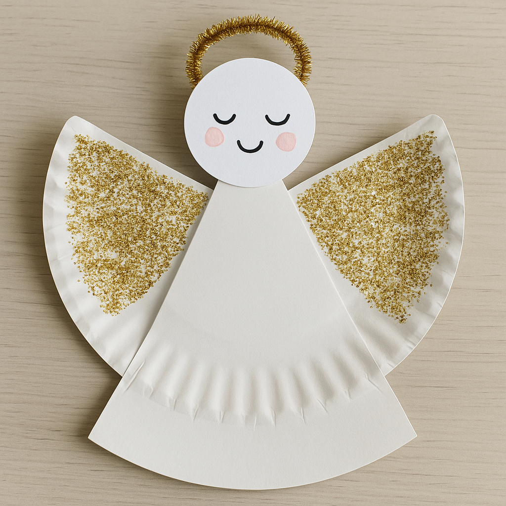 paper plate angel craft with gold halo for kids
